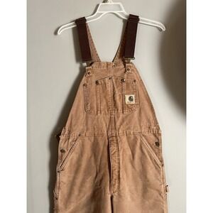 VTG Carhartt Brown 100% Cotton Bib Overalls Unisex Work Pants 36X32 RN#14806